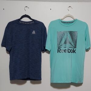 Set of 2 Reebok Men's Navy and Aqua Short Sleeve Moisture-wicking Athletic Tees